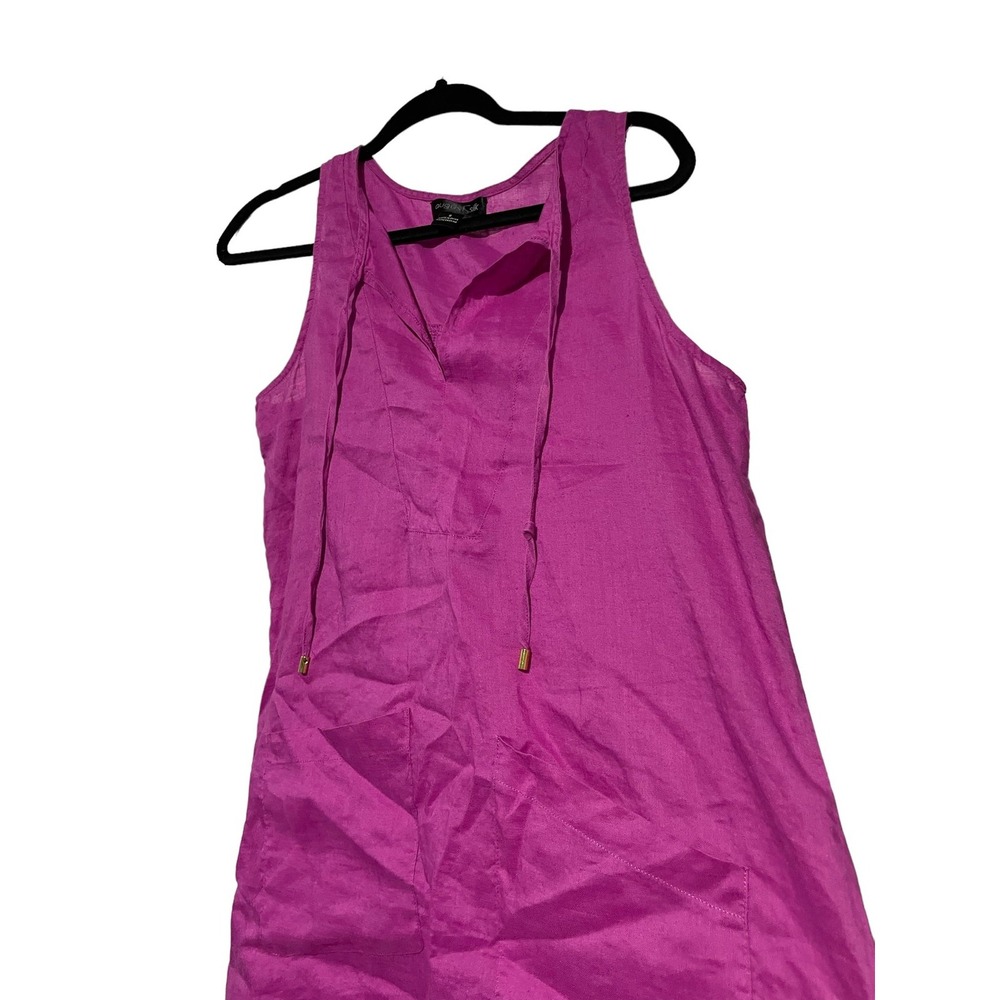 August Silk Womens Linen Blend Sleeveless Tunic Top Magenta Pink Split Hem Sz S - Picture 2 of 4